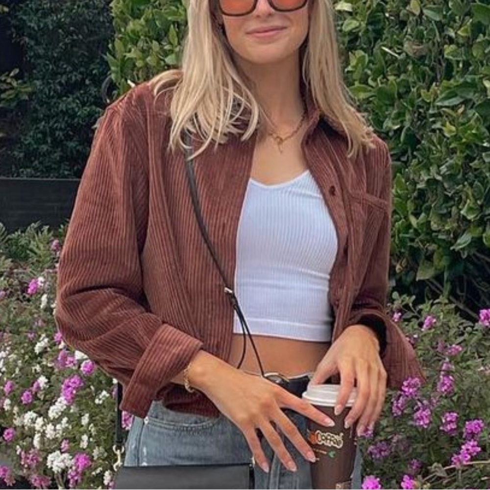Aritzia Sunday Best Cropped Corduroy Jacket Rust Brown